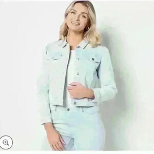 Candace Cameron Bure Puff-Sleeve Color Denim Jacket in Ash Blue Size 8 NWT
